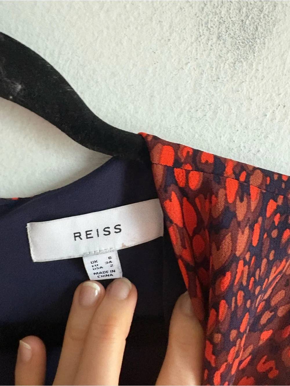 Reiss Sz 2 Maya Red Blue Printed Abstract Tie Waist Midi Dress - Picture 5 of 14